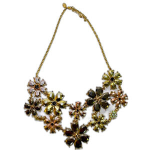 Charming Charlie Black Gold Rose Jewel Toned Double Stranded Flower Necklace